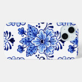 シックヴィンテージオランダデルフトブルーフローラルパターン Case-Mate iPhoneケース (裏面 (横))