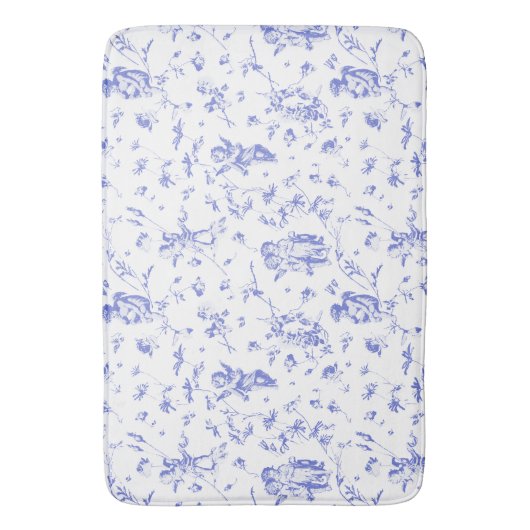 シックヴィンテージキューピッドエンジェルフローラブルーホワイトトワール バスマット (正面縦)