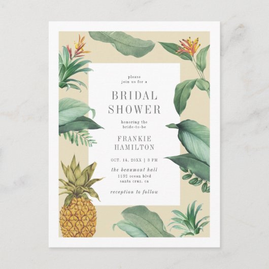 シックヴィンテージトロピカル離れスケッチブライダルシャワー インビテーションポストカード (正面)