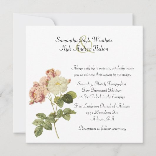 シックヴィンテージバラ結婚式招待状 招待状 (正面)