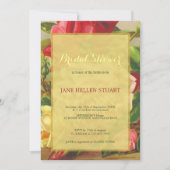 シックヴィンテージバラ金ゴールドフレームブライダルシャワー 招待状 (正面)