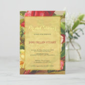 シックヴィンテージバラ金ゴールドフレームブライダルシャワー 招待状 (スタンド正面)