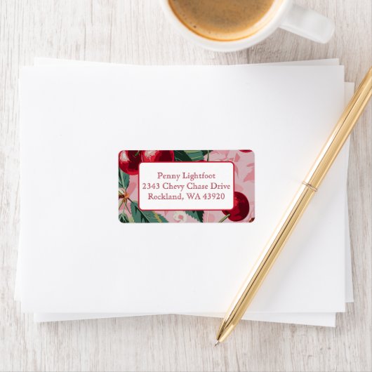 シックヴィンテージピンク'さくらんぼポップ・アートの' ラベル (インサイチュ)