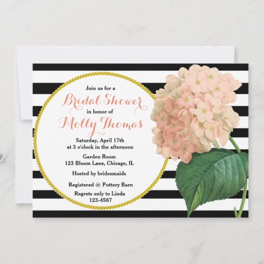 シックヴィンテージピンクアジサイ結婚ズブライダルシャワー 招待状 (正面)