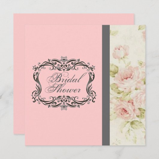 シックヴィンテージピンクフローラブライダルシャワー招待 招待状 (正面/裏面)