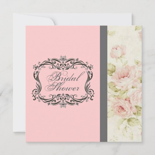 シックヴィンテージピンクフローラブライダルシャワー招待 招待状 (正面)