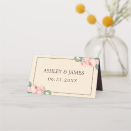 シックヴィンテージピンクローズアイボリーブルゴーニュ結婚ーズ プレイスカード