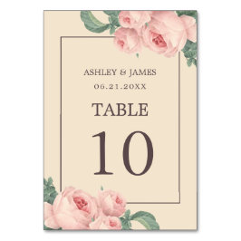 シックヴィンテージピンクローズアイボリー結婚ズ テーブルナンバー