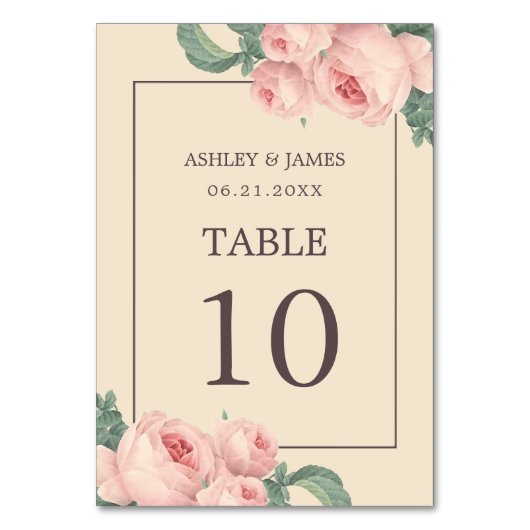 シックヴィンテージピンクローズアイボリー結婚ズ テーブルナンバー (正面)