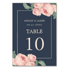 シックヴィンテージピンクローズダークブルー結婚ズ テーブルナンバー