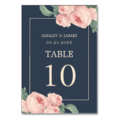 シックヴィンテージピンクローズダークブルー結婚ズ テーブルナンバー (裏面)