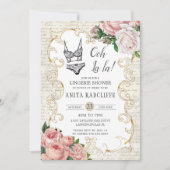 シックヴィンテージフランスのバラランジェリーブライダルシャワー 招待状 (正面)