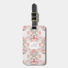 シックヴィンテージフローラルパターンダマスクモノグラムLラベル ラゲッジタグ