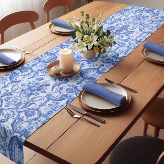 シックヴィンテージブルートイレデジュエモノグラム ショートテーブルランナー