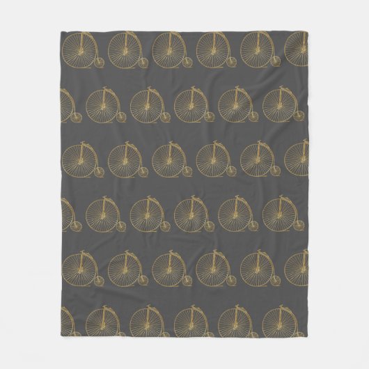 シックヴィンテージペニーファーシングバイク金ゴールドグリッターグレー フリースブランケット (正面)