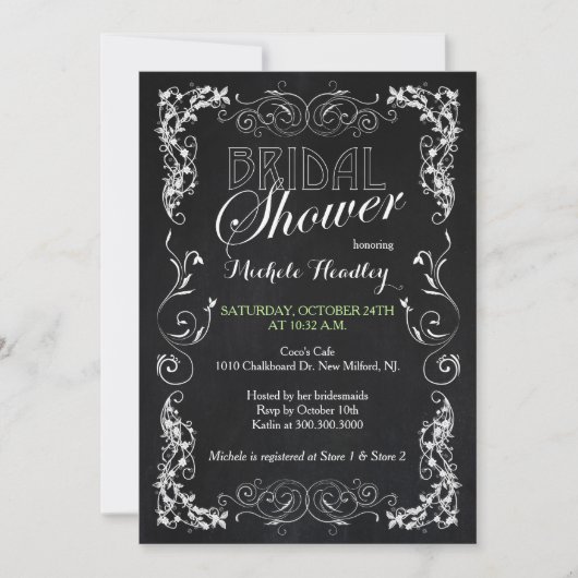 シックヴィンテージルックシャルボードブライダルシャワー 招待状 (正面)