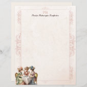 シックヴィンテージレディーティーモノグラムのステーショナリー紙 (正面/裏面)