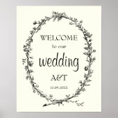 シックヴィンテージ結婚アイボリーの歓迎サイン ポスター (正面)