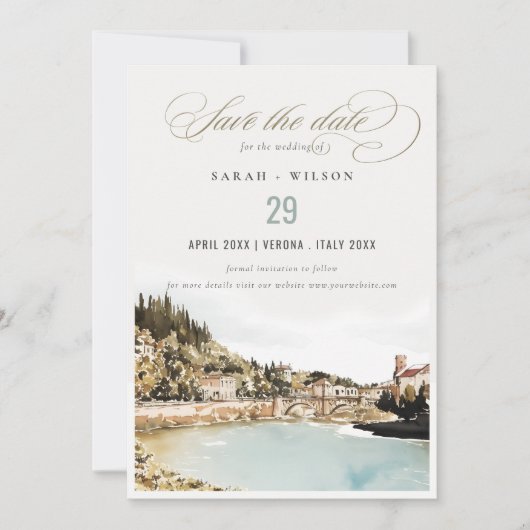 シックヴェローナアディゲリバーイタリアウォータカラーイタリアン セーブザデート (正面)