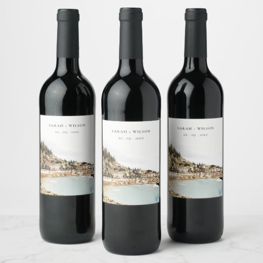 シックヴェローナアディゲリバーイタリアウォータカラー結婚ズ ワインラベル (ボトル)