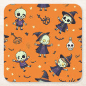 シック不気味ハロウィーン枕 – 無料フェスティバル スクエアペーパーコースター (正面)