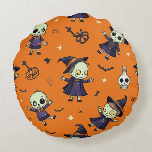 シック不気味ハロウィーン枕 – 無料フェスティバル ラウンドクッション (裏面)