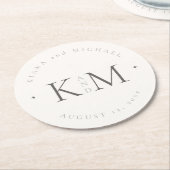 シック中和結婚イニシャルアイボリーID1020 ラウンドペーパーコースター (アングル)