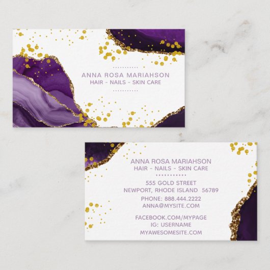 *~*シック人気がある金ゴールドグリッターパープルアゲートガーリー 名刺 (正面/裏面)