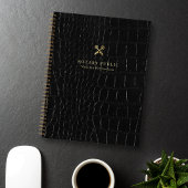 シック光沢ブラッククロコダイル金ゴールド公証人 ノートブック