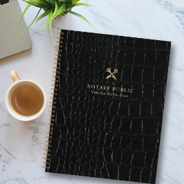 シック光沢ブラッククロコダイル金ゴールド公証人 ノートブック