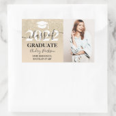 シック光金ゴールドグリッターグラデーション写真卒業 長方形シール (バッグ)