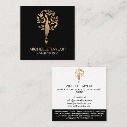 シック公証人ローン署名エージェントコンテンツライターコピー スクエア名刺 (正面/裏面)