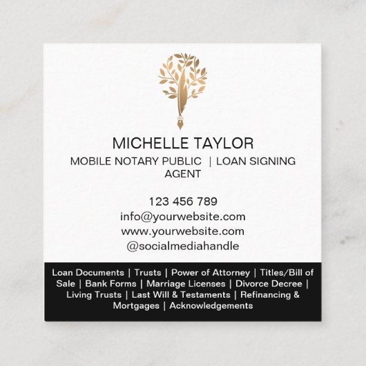 シック公証人ローン署名エージェントコンテンツライターコピー スクエア名刺 (裏面)