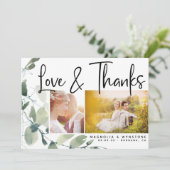 シック写真ユーカリ結婚スサンキューカード サンキューカード (スタンド正面)