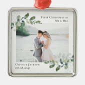 シック写真ユーカリ結婚ス メタルオーナメント (正面)