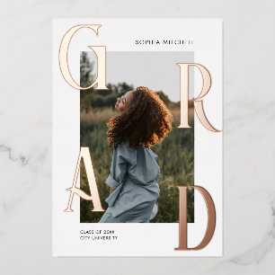 シック写真卒業パーティー 箔招待状