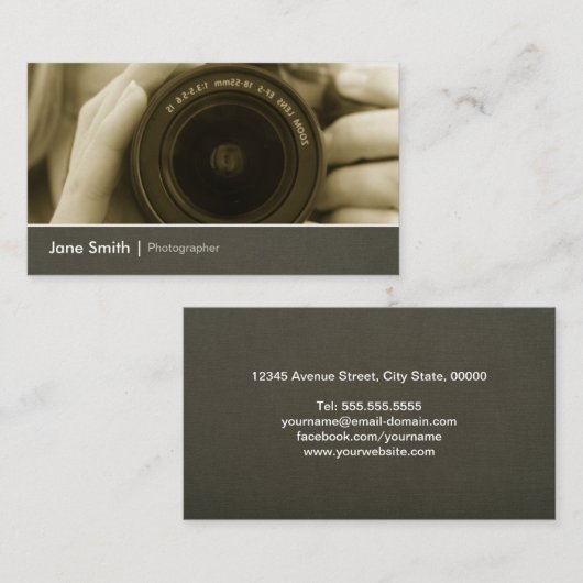 シック写真家フォトジャーナリストのカメラレンズ 名刺 (正面/裏面)