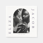 シック写真結婚の日付 スタンダードカクテルナプキン (正面)