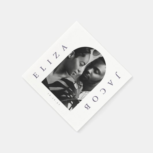 シック写真結婚の日付 スタンダードカクテルナプキン (角)