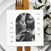 シック写真結婚の日付 スタンダードカクテルナプキン