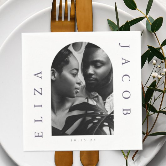 シック写真結婚の日付 スタンダードカクテルナプキン