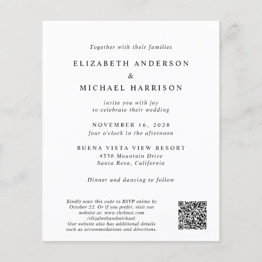 シック写真QRコードバジェット結婚式招待状 (裏面)