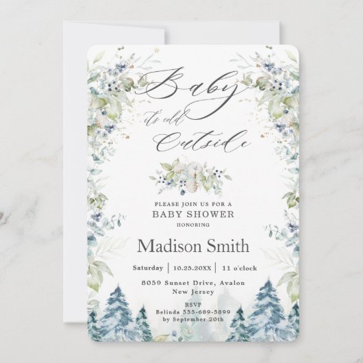 シック冬のベビー,ベビーシャワーの外は寒い 招待状 (正面)