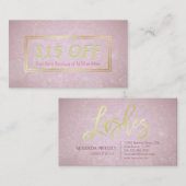 シック割引クーポンメイクアップ美しいサロンピンク金ゴールド 割引カード (正面/裏面)