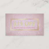 シック割引クーポンメイクアップ美しいサロンピンク金ゴールド 割引カード (正面)