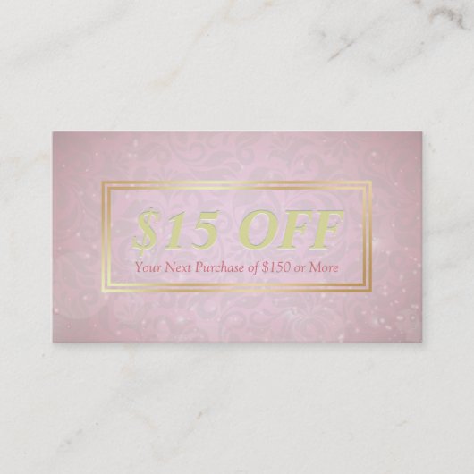 シック割引クーポンメイクアップ美しいサロンピンク金ゴールド 割引カード (正面)