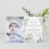 シック北極動物冬のオンダーランド1歳の誕生日 招待状 (スタンド正面)