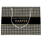 シック千鳥格子の誕生日Any Age 30thオフホワイト ラージペーパーバッグ (正面)