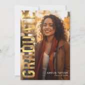 シック卒業はっきりした金ゴールドタイポグラフィ写真パーティー 招待状 (正面)