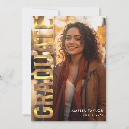 シック卒業はっきりした金ゴールドタイポグラフィ写真パーティー 招待状 (正面)